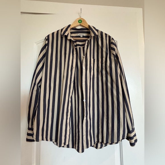 Madewell blue/beige button up. Size M. GUC. - Picture 2 of 7